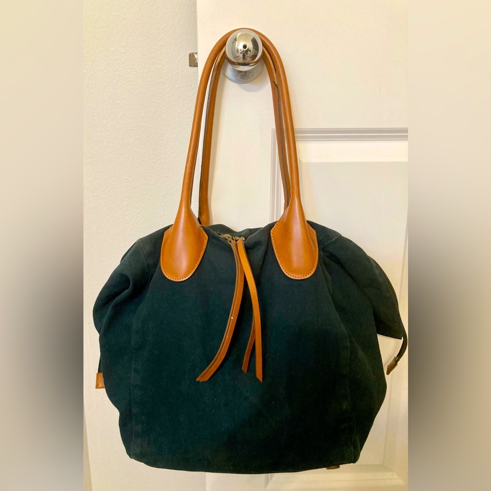 Bags Linea Pelle green canvas bag with brown handles